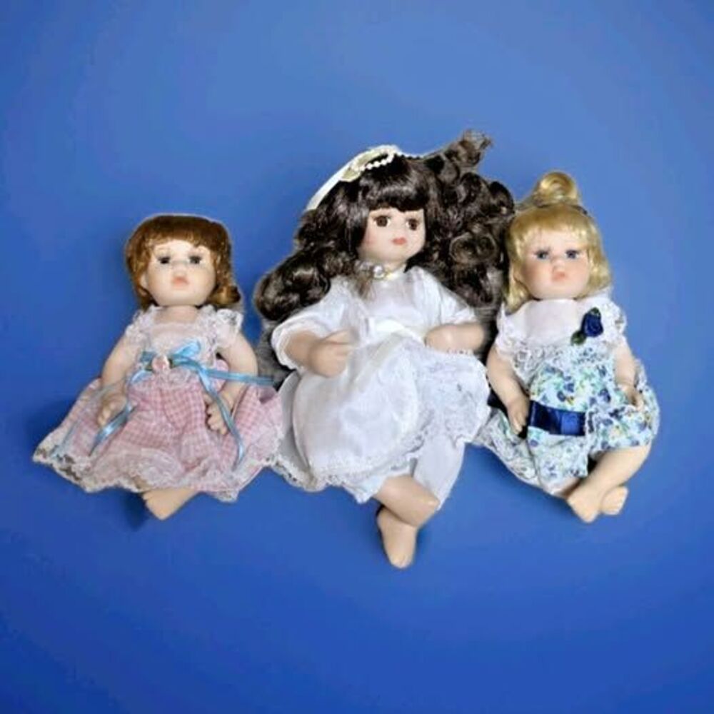 LOT of 3 ❤️️  TODDLER DOLLS Full-Body PORCELAIN Doll 8" BRIDE Ornament WEDDING